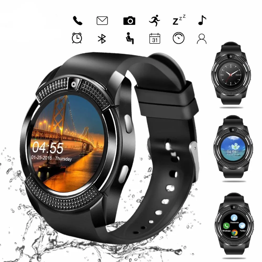 V8 Round Women Smart Watch With Sim Card Sport Pedometer Android Digital Touch Watch Provide Spare Battery French Spain Watch