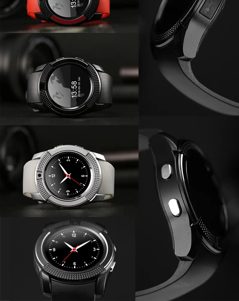 V8 Round Women Smart Watch With Sim Card Sport Pedometer Android Digital Touch Watch Provide Spare Battery French Spain Watch