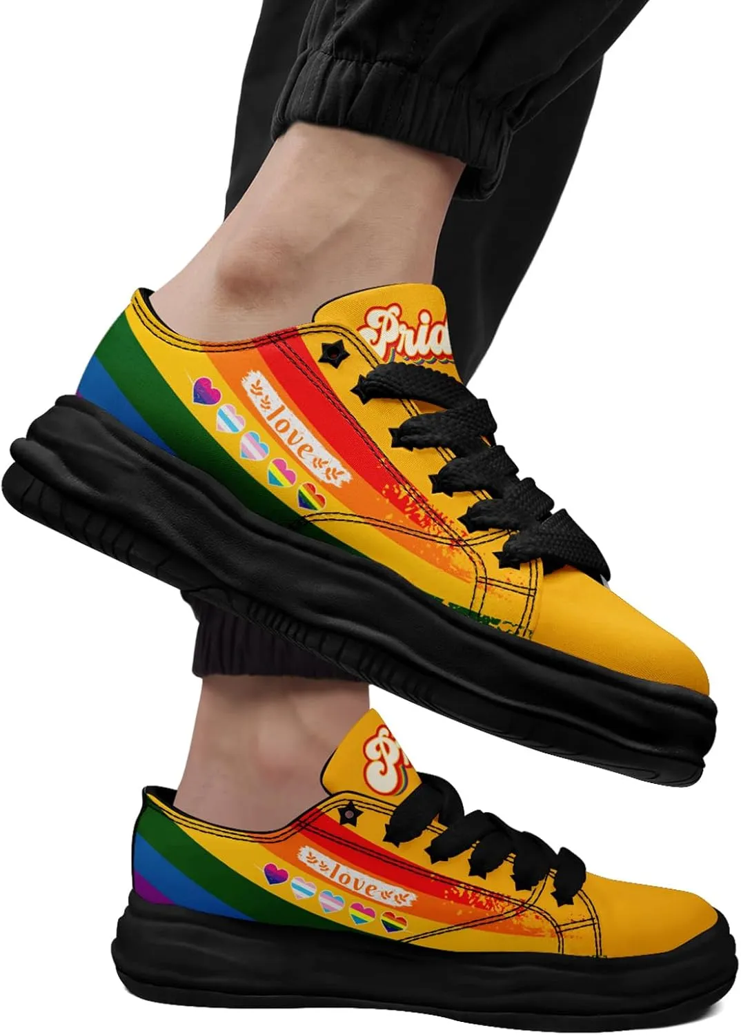 Vibrant Rainbow LGBTQ  Pride Platform Sneakers for Women, Mens Colorful Chunky Canvas Shoes Trainers Casual Footwear