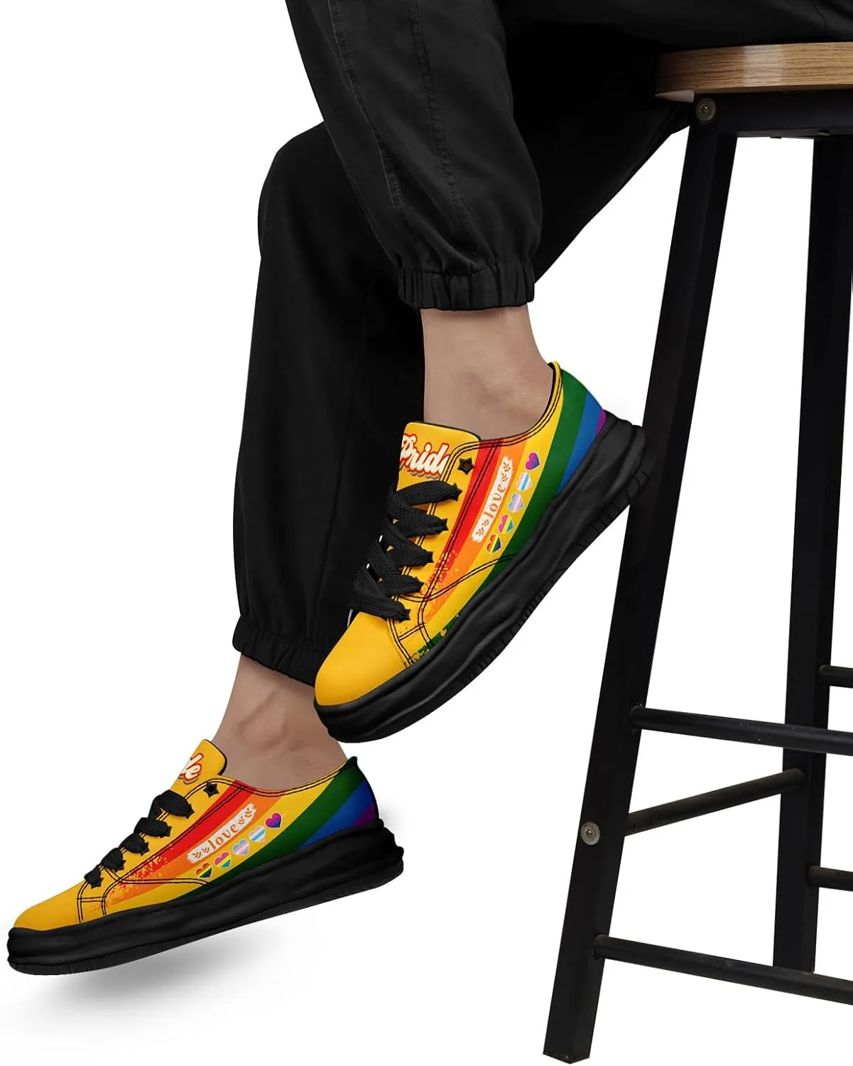 Vibrant Rainbow LGBTQ  Pride Platform Sneakers for Women, Mens Colorful Chunky Canvas Shoes Trainers Casual Footwear