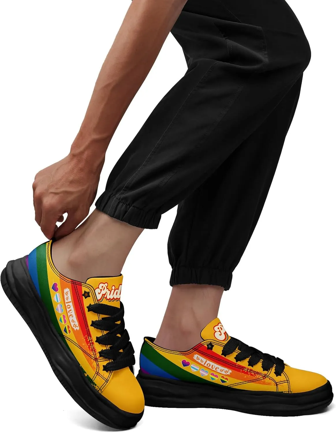 Vibrant Rainbow LGBTQ  Pride Platform Sneakers for Women, Mens Colorful Chunky Canvas Shoes Trainers Casual Footwear
