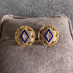 Victorian Rose Cut Diamond & Enamel Earrings