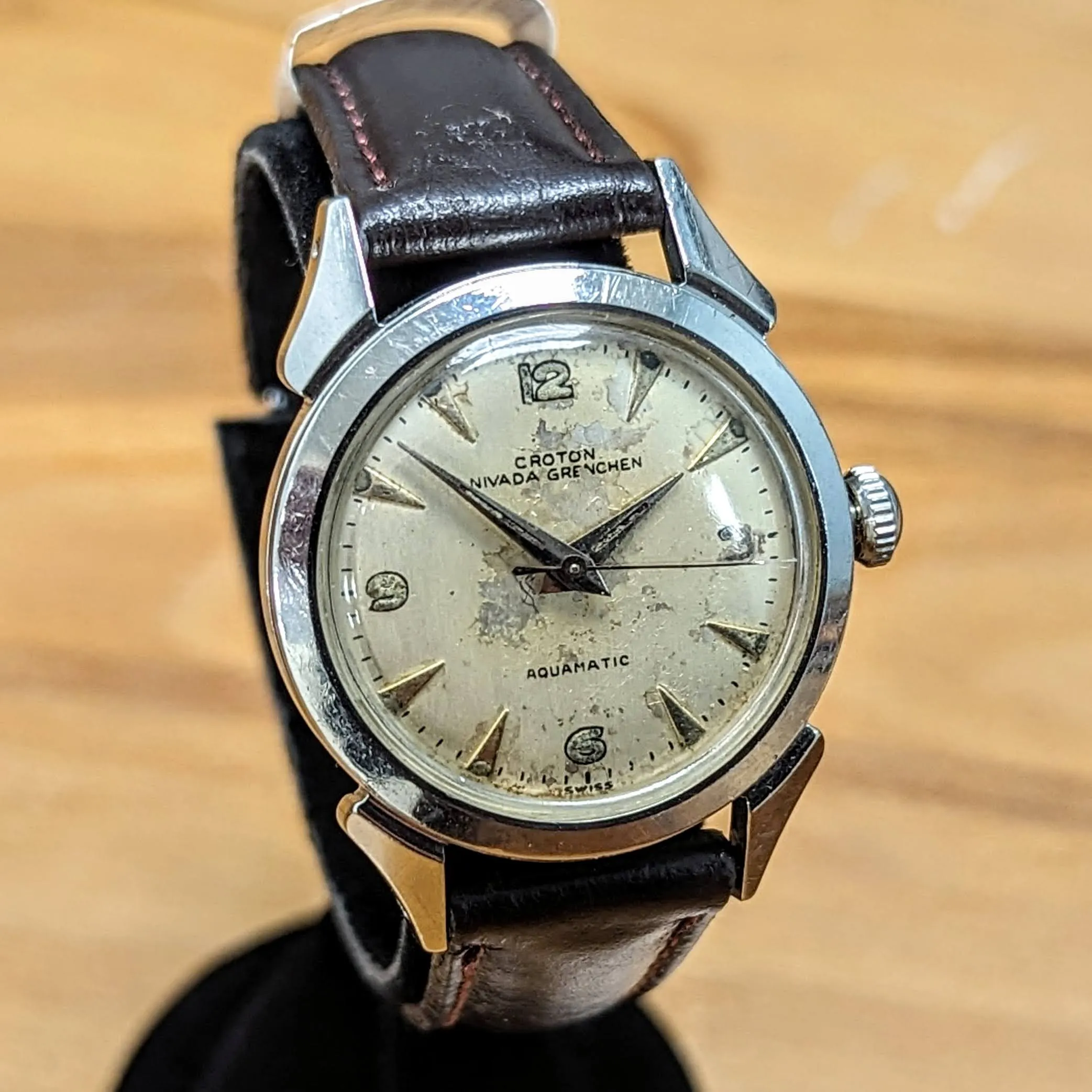 Vintage CROTON Nivada Grenchen Aquamatic Watch Cal. ETA 1256 Selfwinding Wristwatch