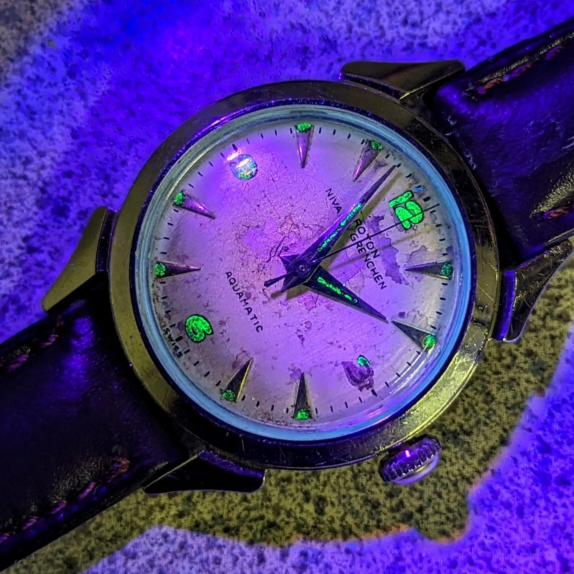 Vintage CROTON Nivada Grenchen Aquamatic Watch Cal. ETA 1256 Selfwinding Wristwatch