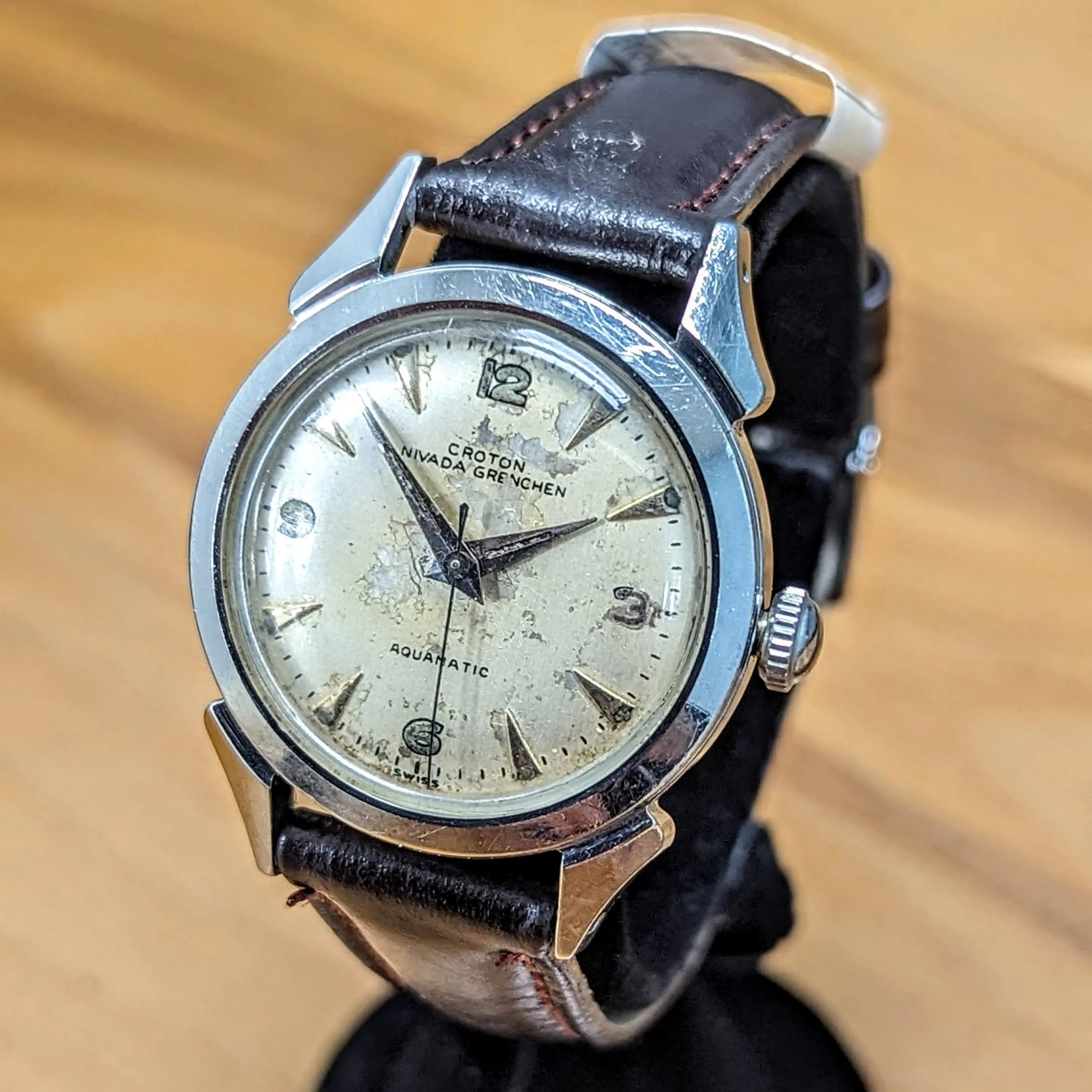 Vintage CROTON Nivada Grenchen Aquamatic Watch Cal. ETA 1256 Selfwinding Wristwatch