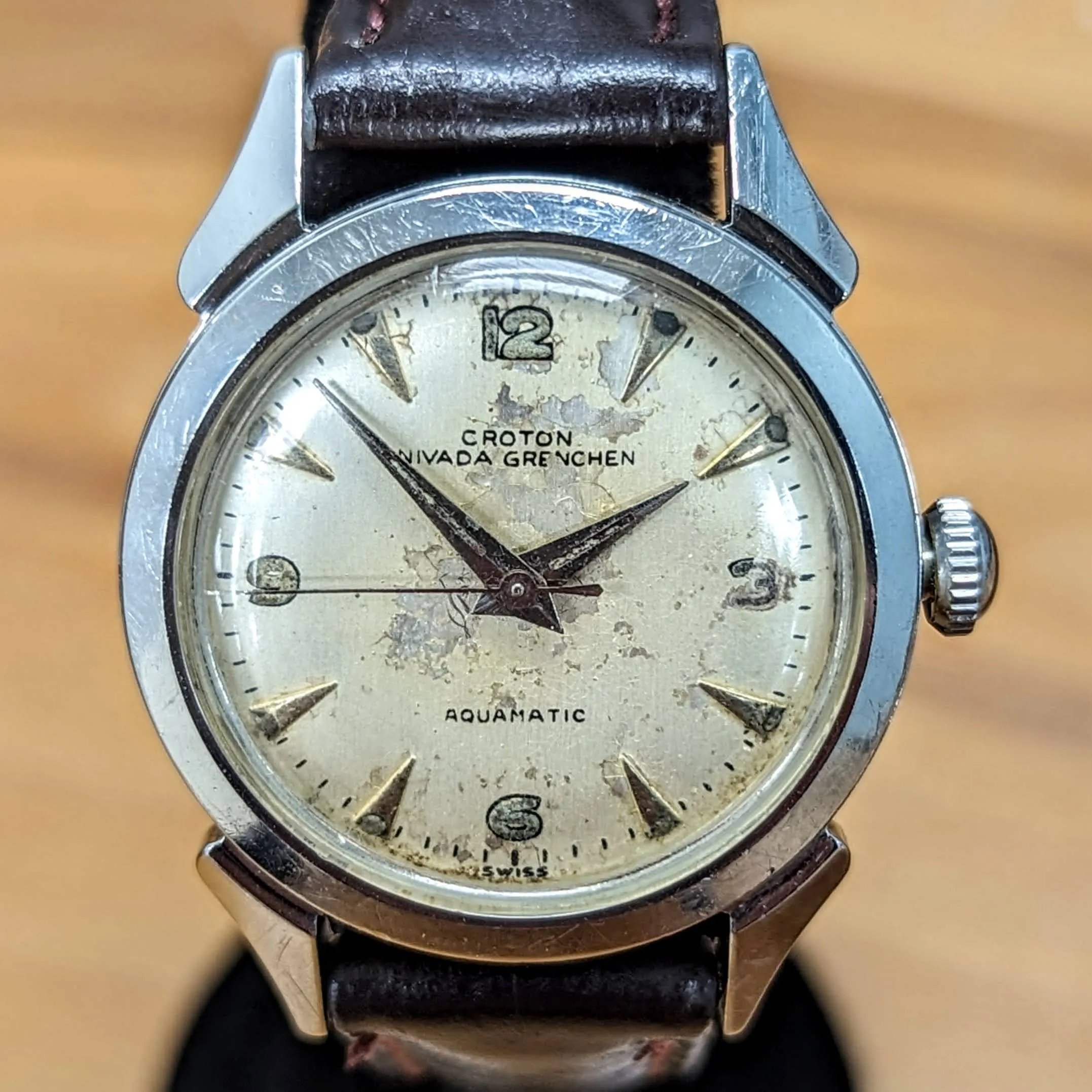 Vintage CROTON Nivada Grenchen Aquamatic Watch Cal. ETA 1256 Selfwinding Wristwatch