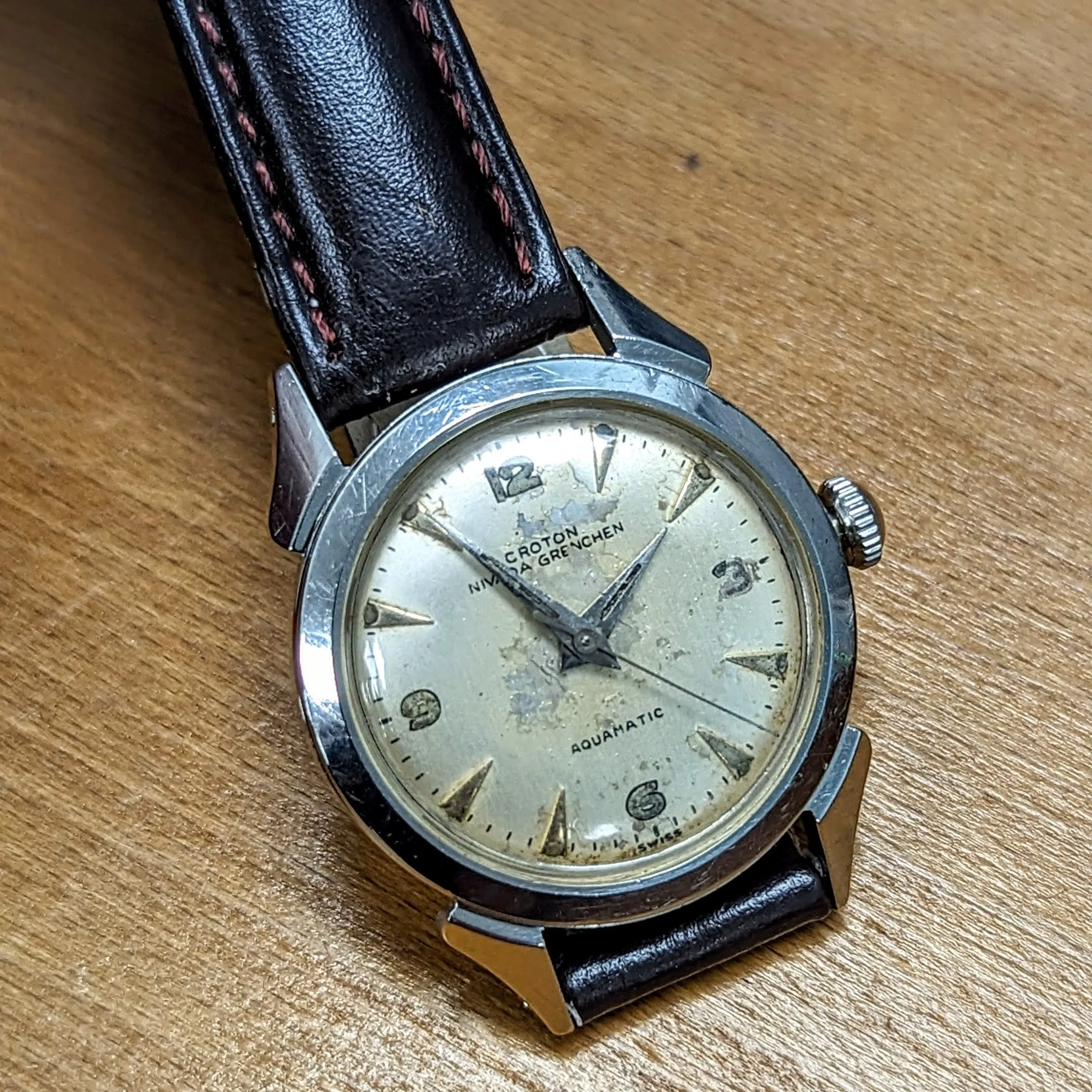 Vintage CROTON Nivada Grenchen Aquamatic Watch Cal. ETA 1256 Selfwinding Wristwatch