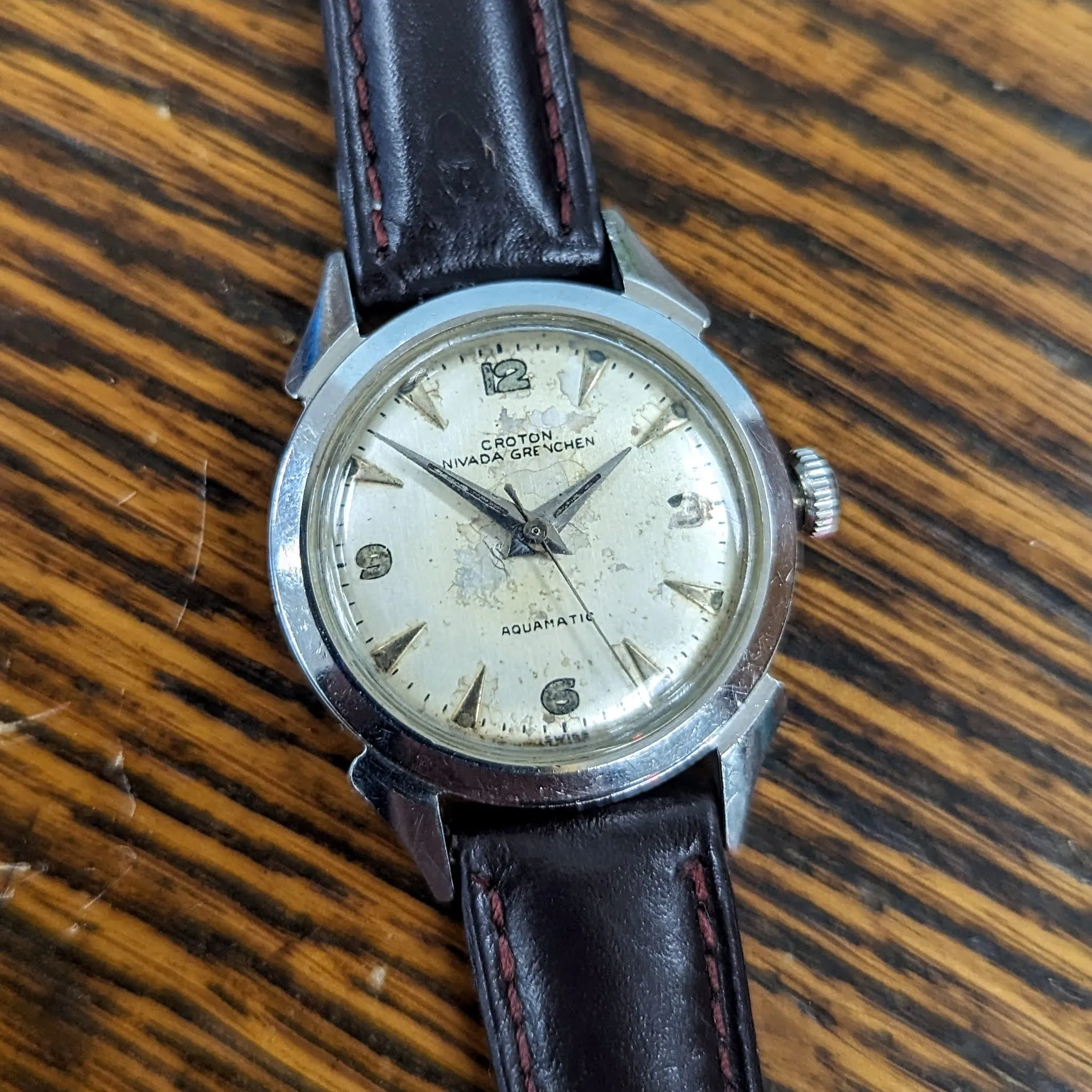Vintage CROTON Nivada Grenchen Aquamatic Watch Cal. ETA 1256 Selfwinding Wristwatch