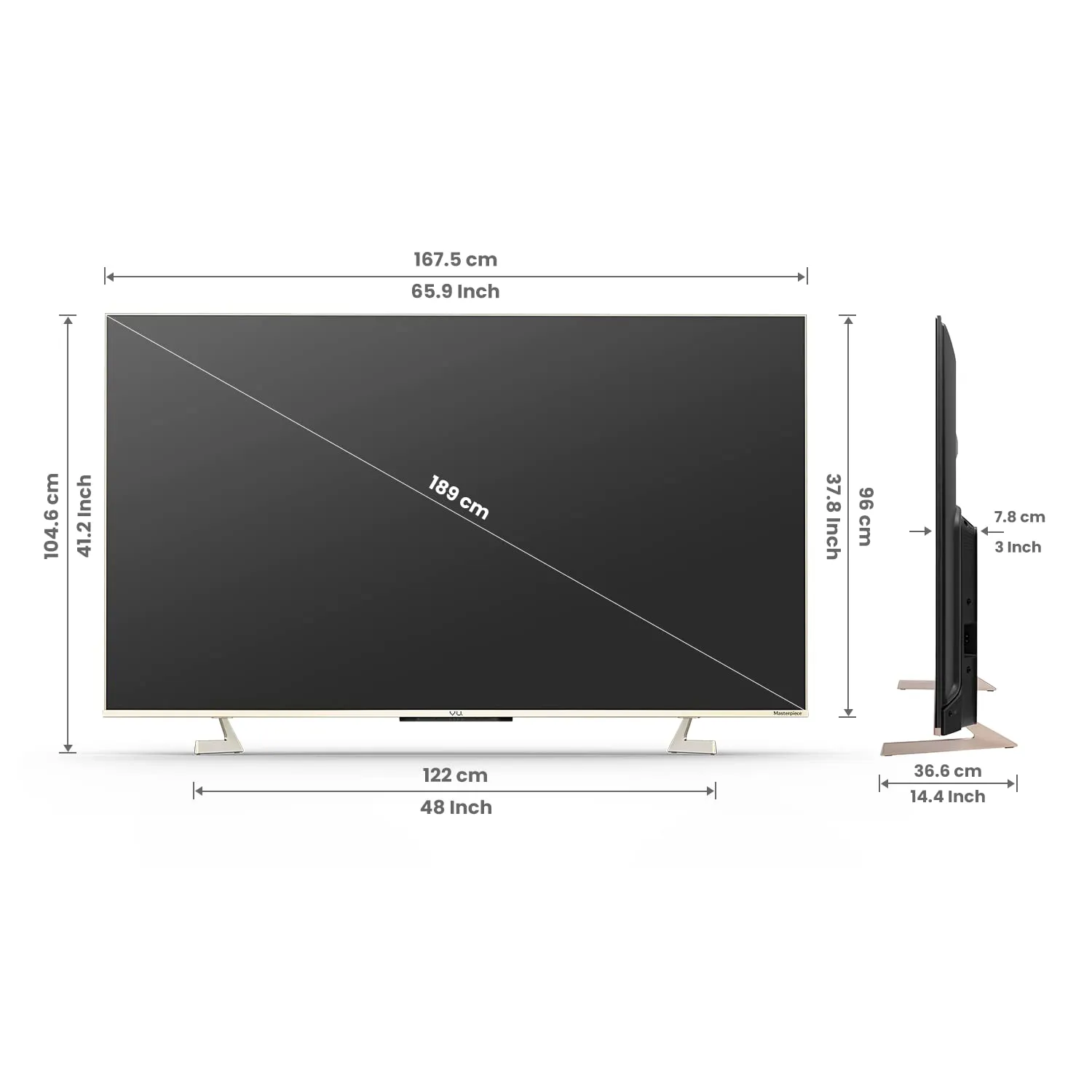 Vu 75 inches Masterpiece Glo QLED TV 75QMP With 3 Yrs Warranty 189 cm  4K Ultra HD Smart Android  (Armani Gold) | Built in 4.1 Speaker