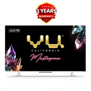 Vu 75 inches Masterpiece Glo QLED TV 75QMP With 3 Yrs Warranty 189 cm  4K Ultra HD Smart Android  (Armani Gold) | Built in 4.1 Speaker