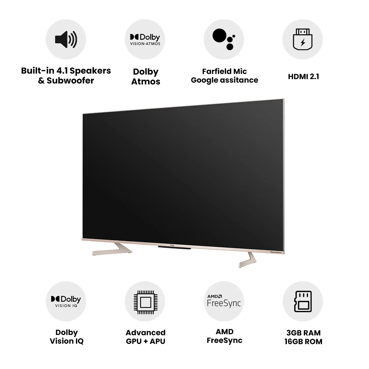 Vu 75 inches Masterpiece Glo QLED TV 75QMP With 3 Yrs Warranty 189 cm  4K Ultra HD Smart Android  (Armani Gold) | Built in 4.1 Speaker