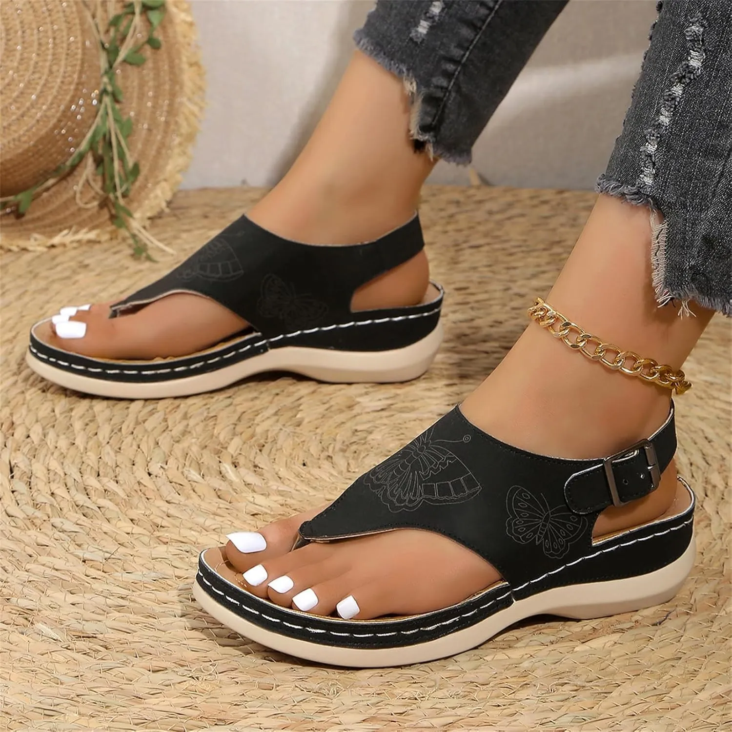 Wedge Sandals for Women 2025 Lightweight Comfortable Orthopedic Sandals Breathable Walking Slippers with Arch Support Dressy Open Toe Sandal Casual Non-Slip Summer Beach Dress Shoes