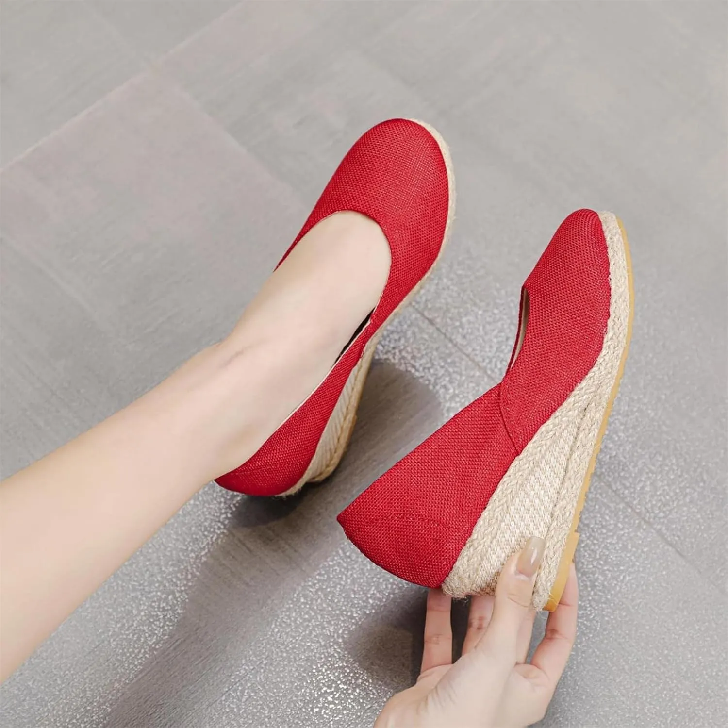 Wedge Sandals for Women Summer Comfortable Closed Pointed Toe Platform Espadrilles Sandals Dressy Lightweight Slip On Dress Pumps Fashion Champagne Wedges Outdoor Shoes Athletic Walking Shoes