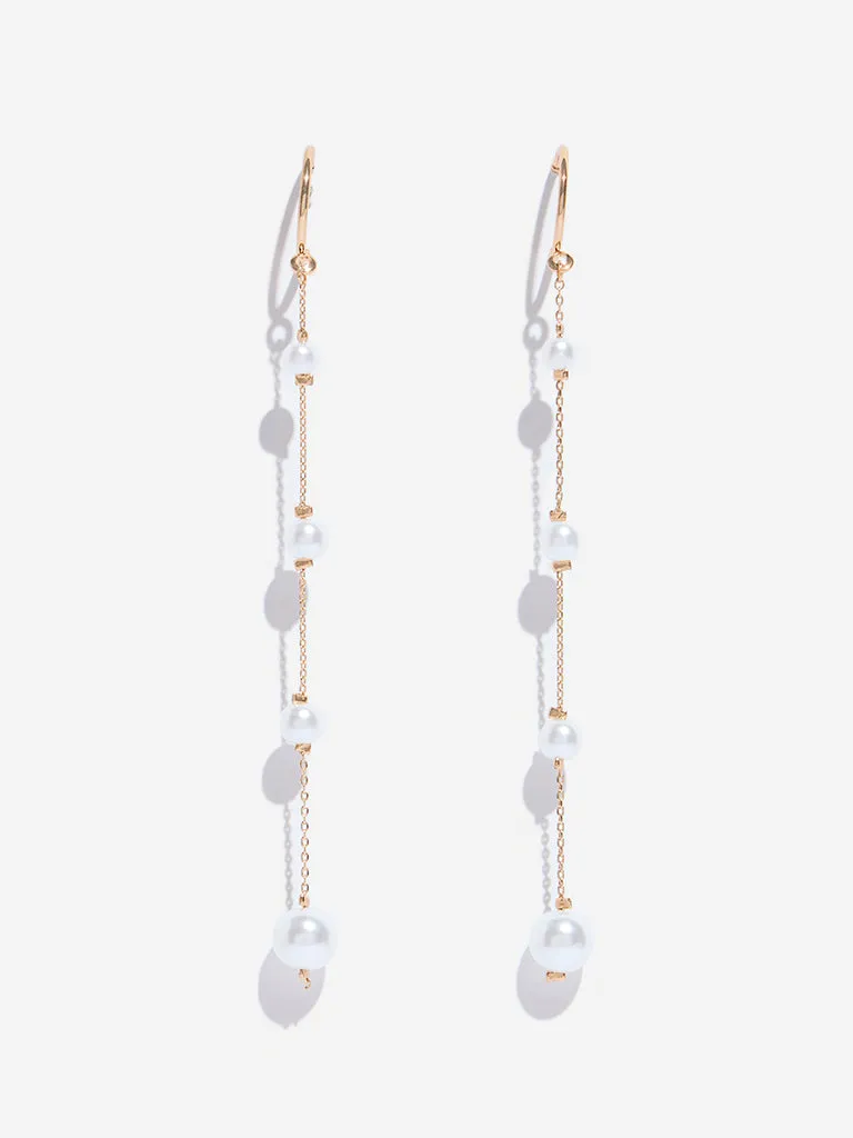Westside Accessories Gold Chain Line Pearlescent Drop Earrings