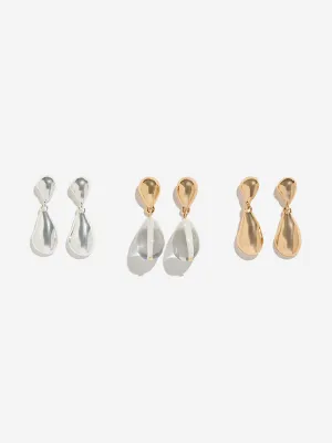 Westside Accessories Gold Dual Tone Teardrop Earrings Set - Pack of 3