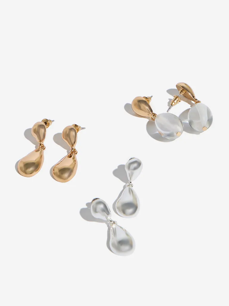 Westside Accessories Gold Dual Tone Teardrop Earrings Set - Pack of 3
