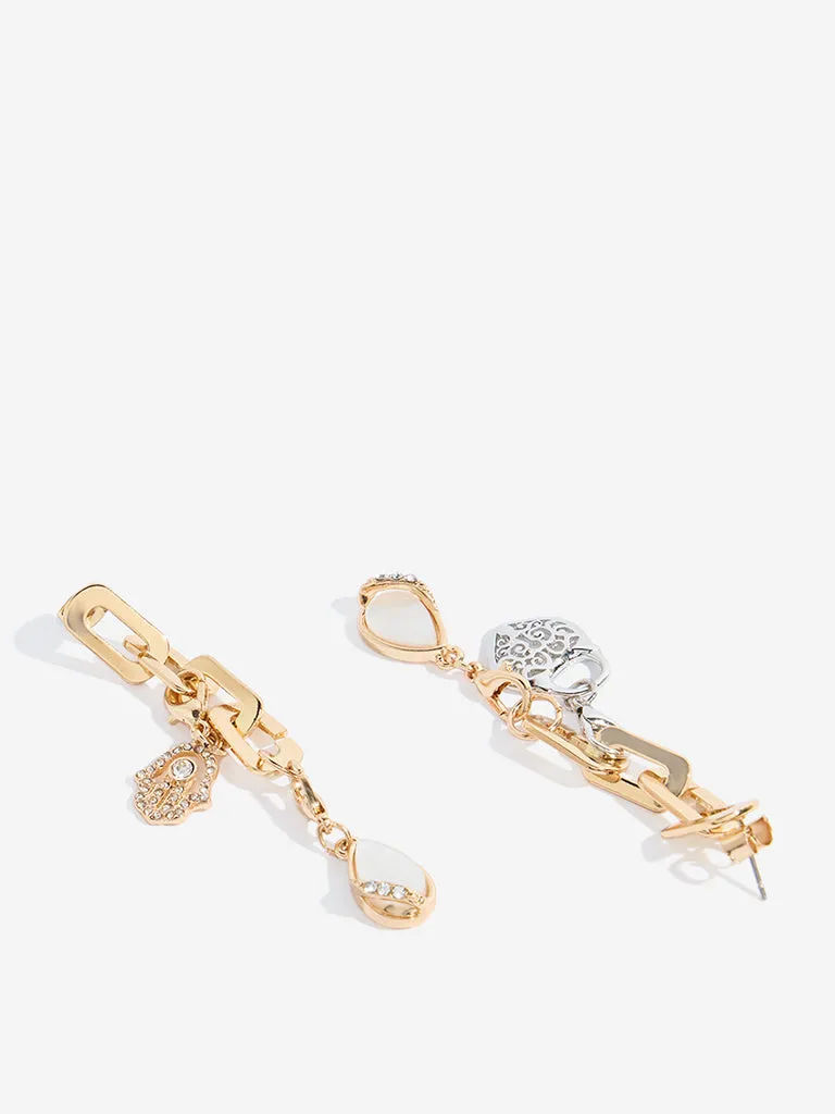Westside Accessories Gold Multi Charm Dangler Earrings