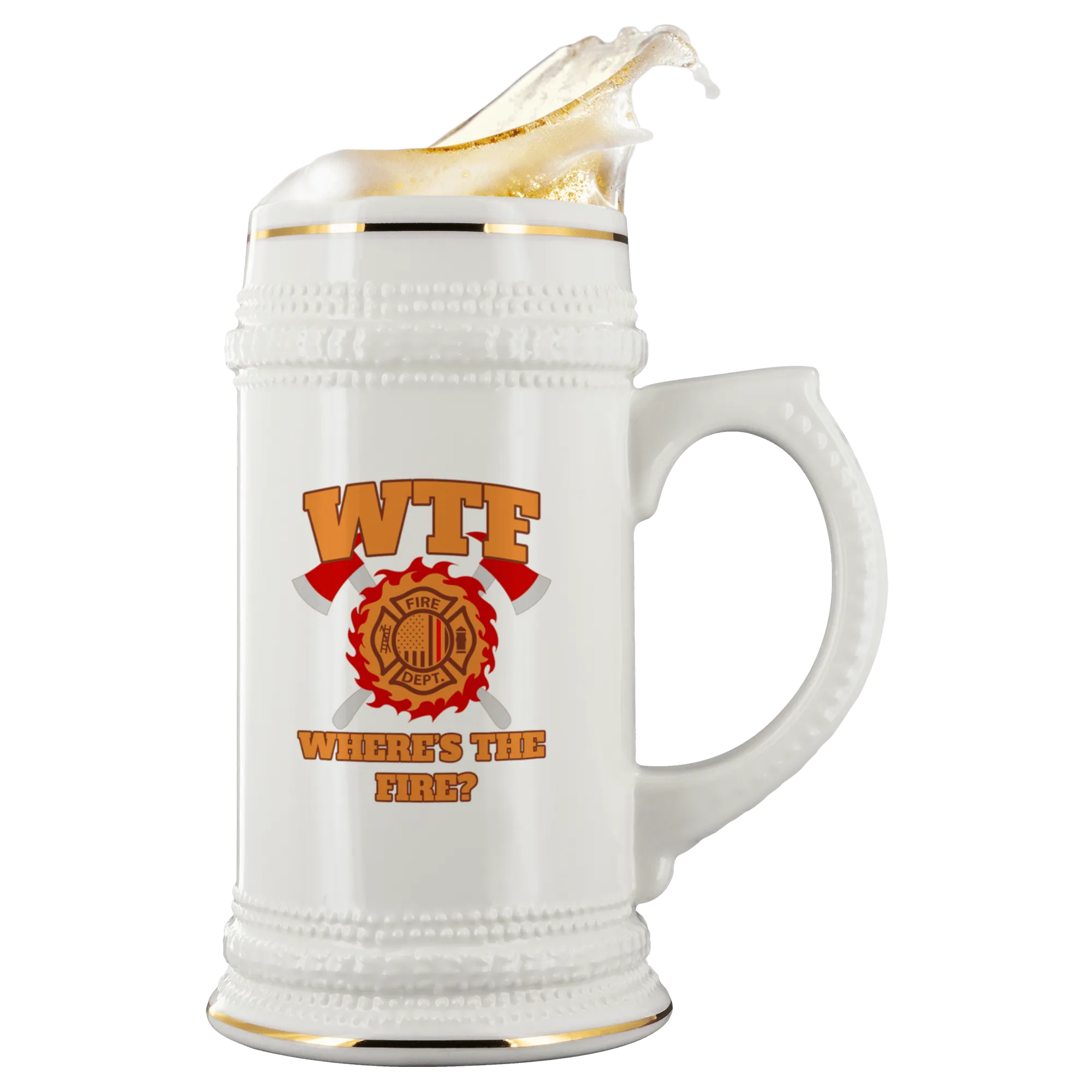 Where's the Fire (WTF) Firefighter 22 oz. Ceramic Beer Stein