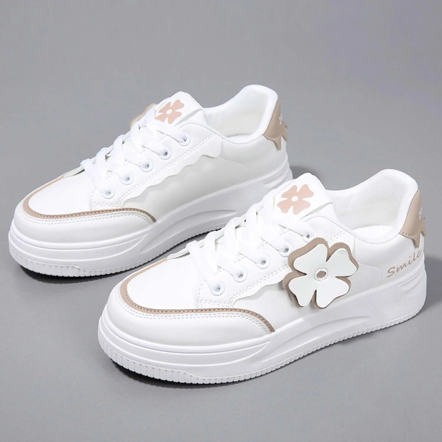 Women's Fashion Flower Flat Sports Skateboarding Shoes Anti Slip Shock Absorbing Tennis Shoes Ultra Light Breathable Casual Walking Shoes
