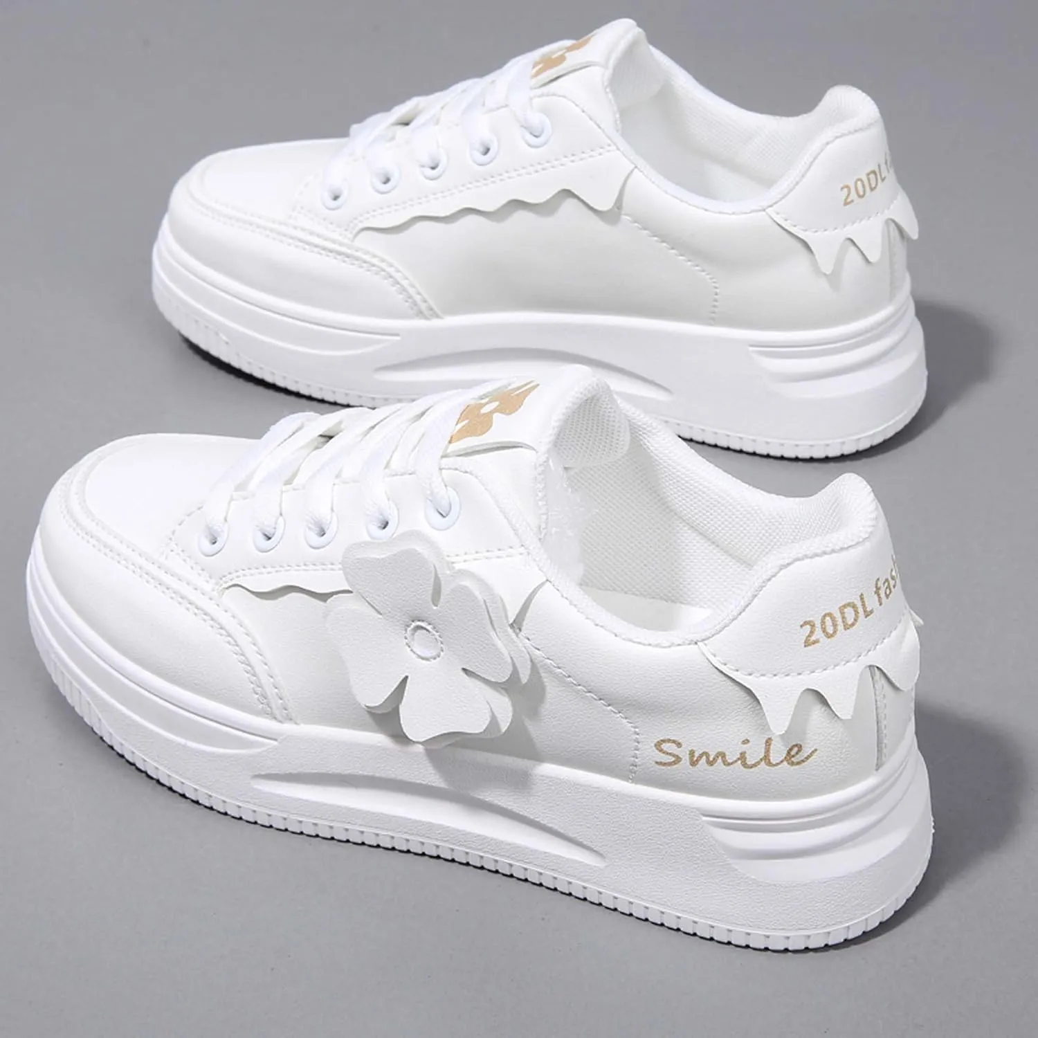 Women's Fashion Flower Flat Sports Skateboarding Shoes Anti Slip Shock Absorbing Tennis Shoes Ultra Light Breathable Casual Walking Shoes