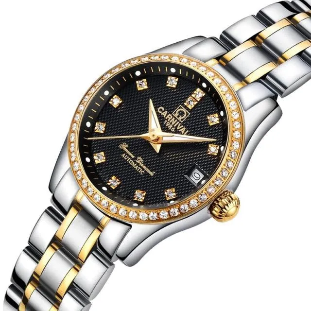 Women's Luxury Rhinestone Automatic Mechanical Date Steel Band Watch