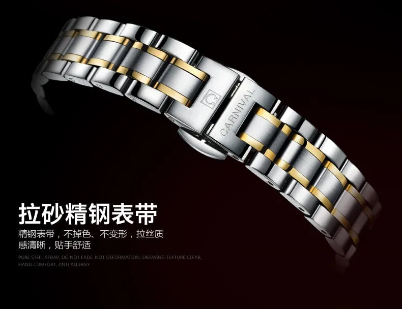 Women's Luxury Rhinestone Automatic Mechanical Date Steel Band Watch