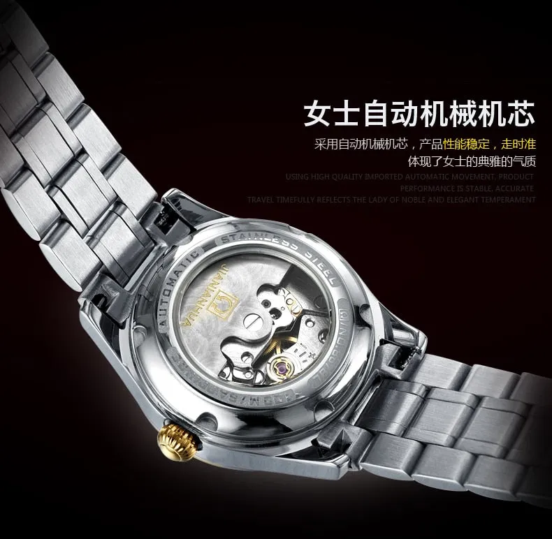 Women's Luxury Rhinestone Automatic Mechanical Date Steel Band Watch