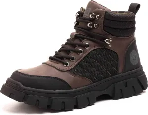 Work Safety Boots for Men Waterproof Lightweight Leather Mid Cut Arch Support Steel Toe Construction Sneakers
