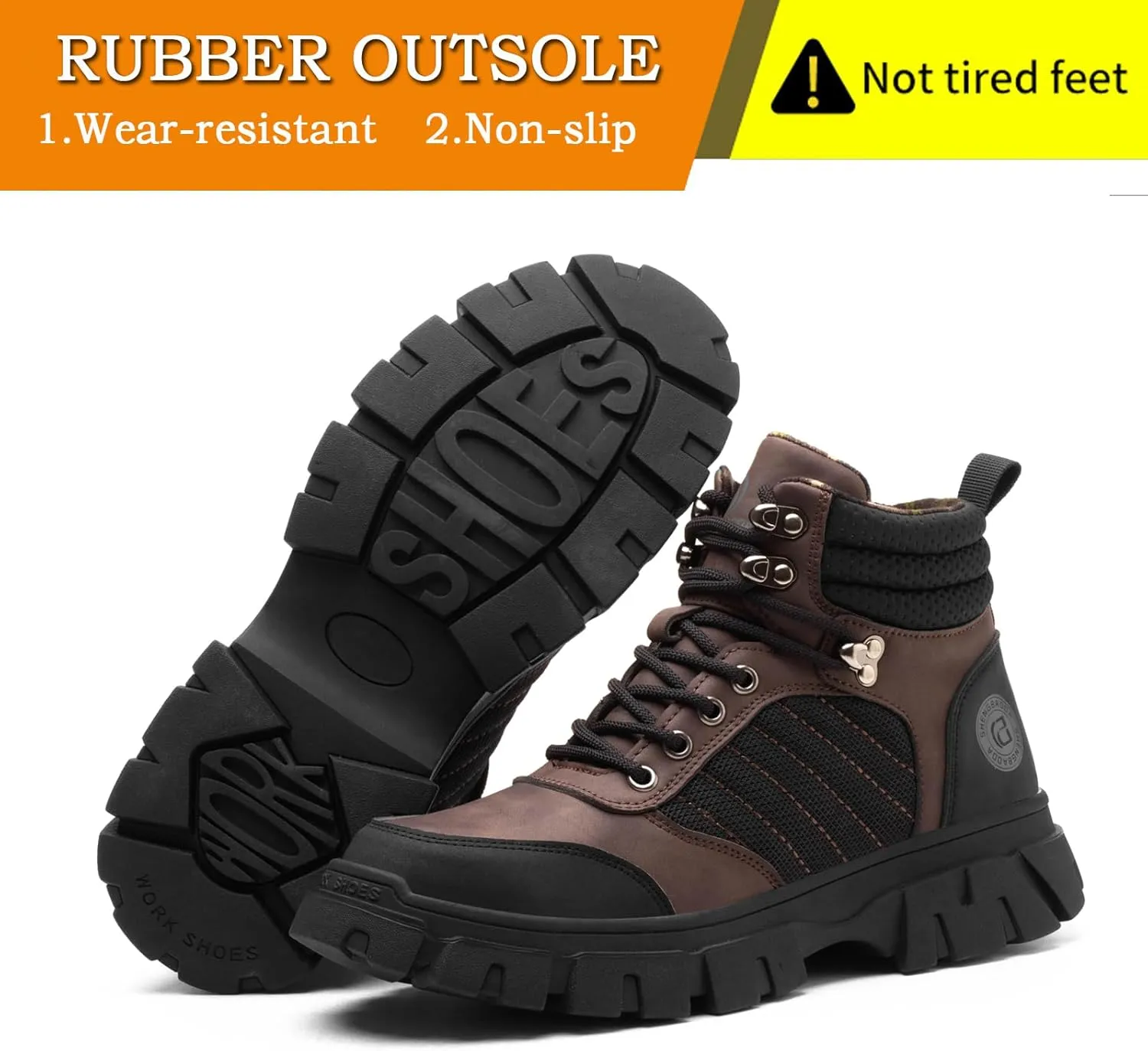 Work Safety Boots for Men Waterproof Lightweight Leather Mid Cut Arch Support Steel Toe Construction Sneakers
